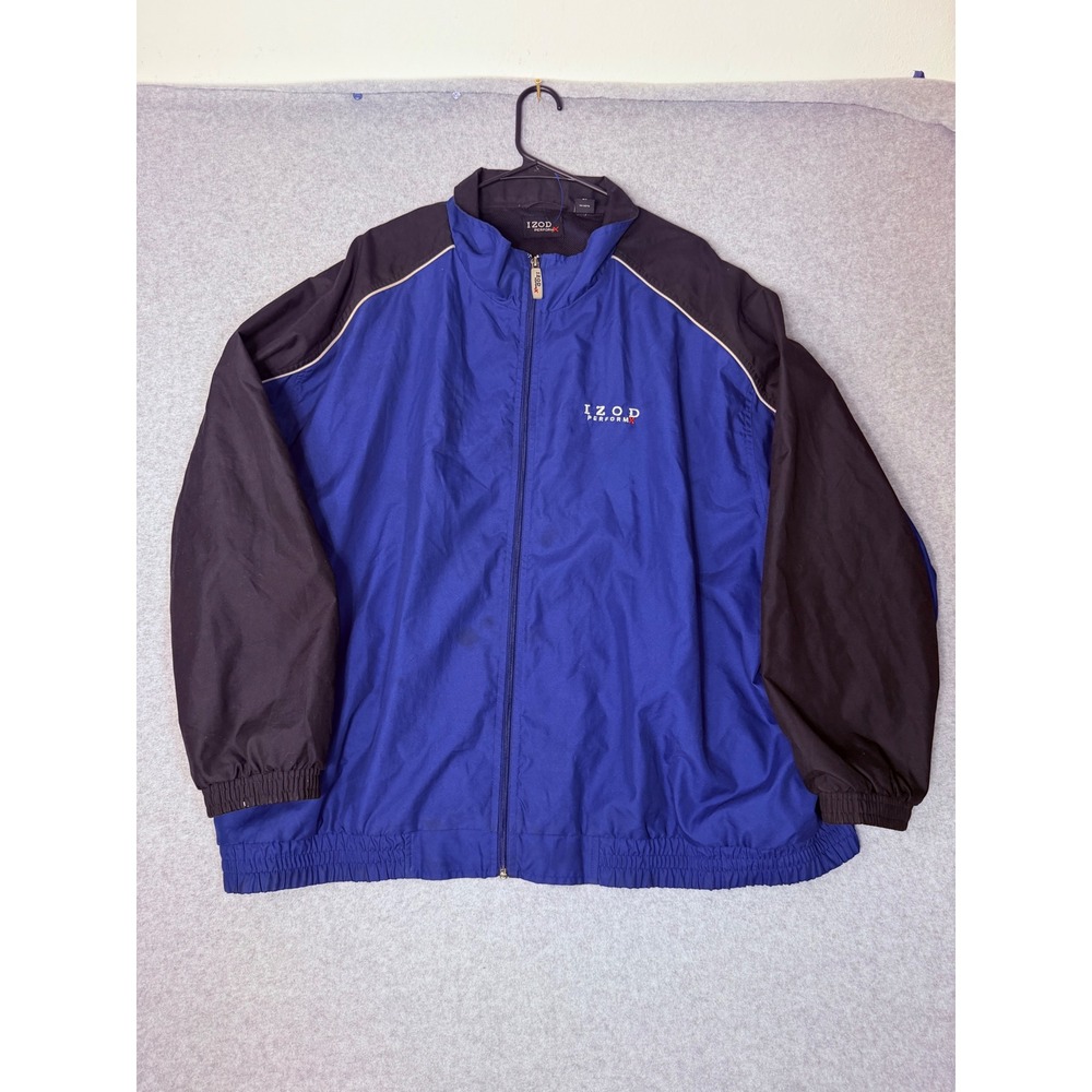 IZOD PerformX Jacket Mens 3X Blue Black Windbreaker Full Zip Mesh Lined Athletic